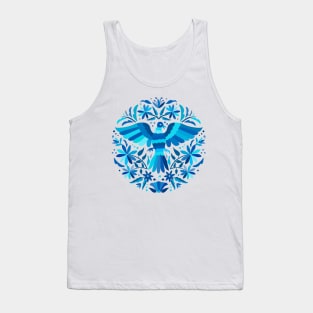 Flying Bird - Mexican Otomí Stamp Design in Blue Shades by Akbaly Tank Top